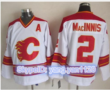 Calgary Flames #2 Al MacInnis White CCM Throwback Stitched NHL Jersey