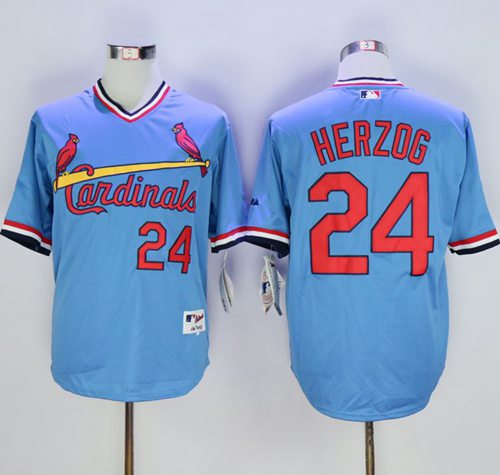 Cardinals #24 Whitey Herzog Blue 1982 Turn Back The Clock Stitched