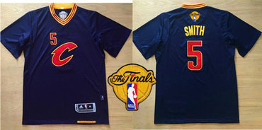 Cavaliers #5 J.R. Smith Navy Blue Short Sleeve C The Finals Patch Stitched NBA Jersey