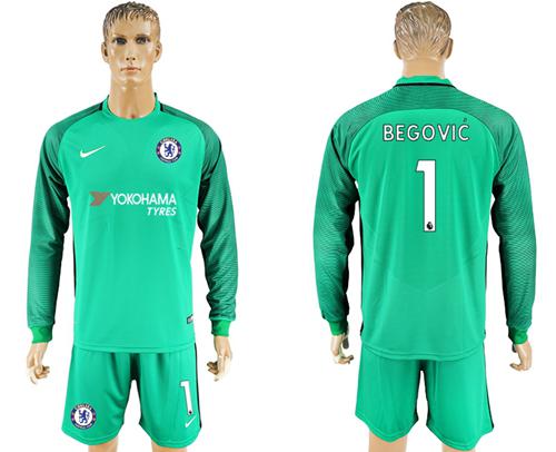 Chelsea #1 Begovic Green Goalkeeper Long Sleeves Soccer Club Jersey Chelsea #1 Begovic Green Goalkeeper Long Sleeves Soccer Club Jersey