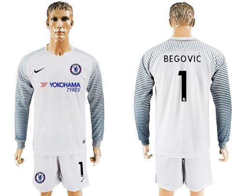 Chelsea #1 Begovic White Goalkeeper Long Sleeves Soccer Club Jersey Chelsea #1 Begovic White Goalkeeper Long Sleeves Soccer Club Jersey