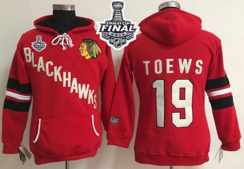 Chicago Blackhawks #19 Jonathan Toews Red Women's Old Time Heidi 2015 Stanley Cup NHL Hoodie Chicago Blackhawks #19 Jonathan Toews Red Women's Old Time Heidi 2015 Stanley Cup NHL Hoodie
