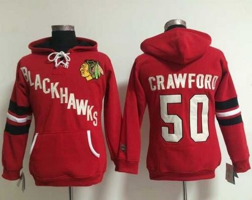 Chicago Blackhawks #50 Corey Crawford Red Women's Old Time Heidi NHL Hoodie Chicago Blackhawks #50 Corey Crawford Red Women's Old Time Heidi NHL Hoodie
