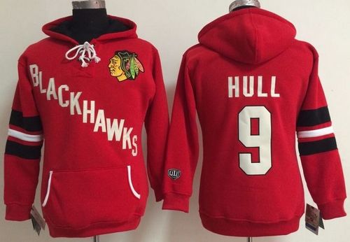 Chicago Blackhawks #9 Bobby Hull Red Women's Old Time Heidi NHL Hoodie Chicago Blackhawks #9 Bobby Hull Red Women's Old Time Heidi NHL Hoodie