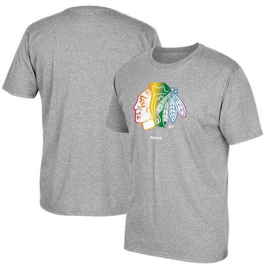 Chicago Blackhawks Gray Reebok Rainbow Pride Men's Short Sleeve T-Shirt Chicago Blackhawks Gray Reebok Rainbow Pride Men's Short Sleeve T-Shirt