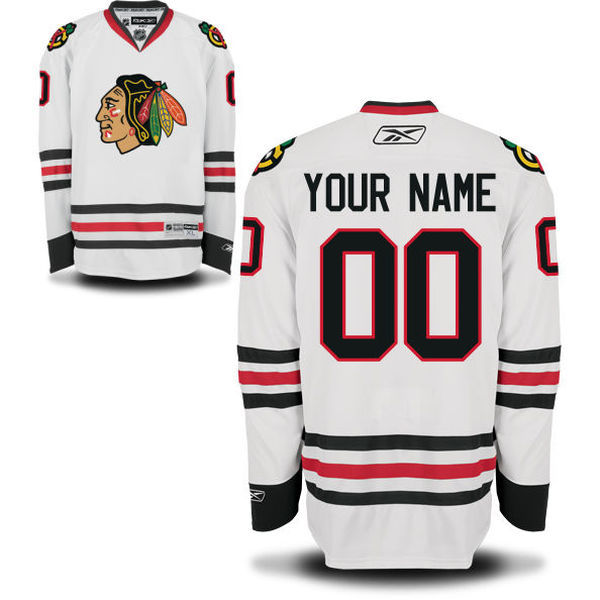 Chicago Blackhawks White Men's Premier Away Custom Reebok Jersey