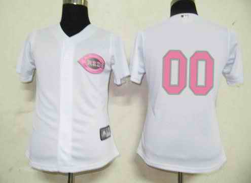 Cincinnati Reds Blank White Pink Number Women Jerseys
