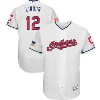 Cleveland Indians Francisco Lindor Majestic 2017 Stars & Stripes Authentic Collection FlexBase Player Jersey - White