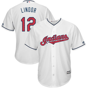 Cleveland Indians Francisco Lindor Majestic 2017 Stars & Stripes Cool Base Player Jersey - White