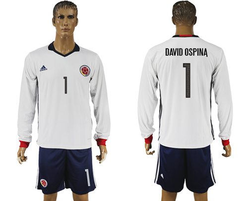 Colombia #1 David Ospina Away Long Sleeves Soccer Country Jersey Colombia #1 David Ospina Away Long Sleeves Soccer Country Jersey