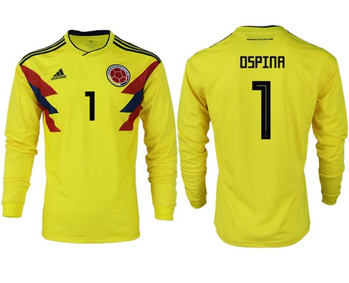 Colombia #1 Ospina Home Long Sleeves Soccer Country Jerse Colombia #1 Ospina Home Long Sleeves Soccer Country Jerse