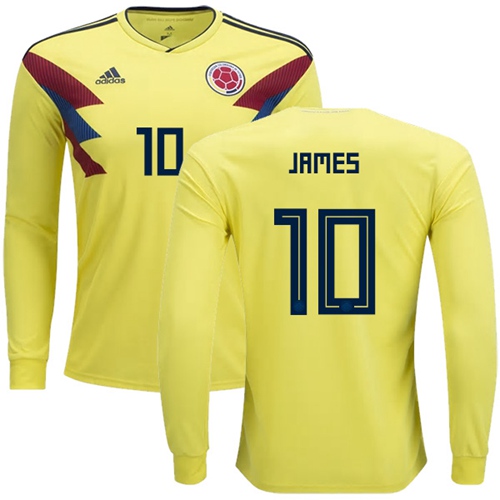 Colombia #10 James Home Long Sleeves Soccer Country Jersey Colombia #10 James Home Long Sleeves Soccer Country Jersey