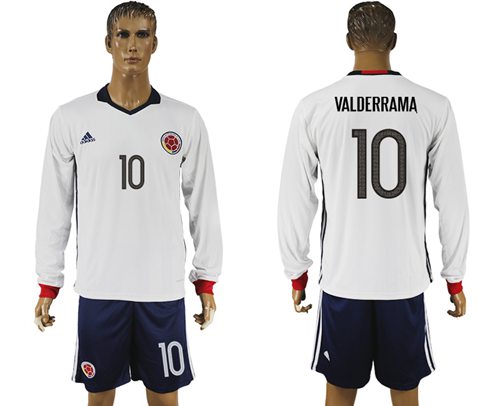 Colombia #10 Valderrama Away Long Sleeves Soccer Country Jersey Colombia #10 Valderrama Away Long Sleeves Soccer Country Jersey