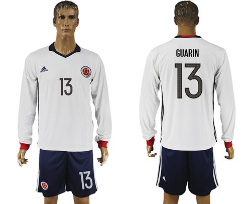 Colombia #13 Guarin Away Long Sleeves Soccer Country Jersey Colombia #13 Guarin Away Long Sleeves Soccer Country Jersey