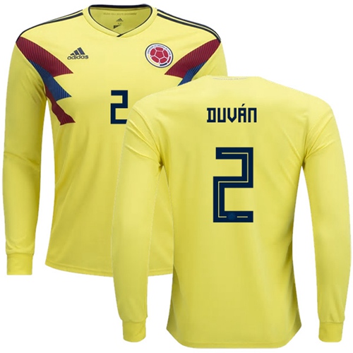 Colombia #2 Duvan Home Long Sleeves Soccer Country Jersey Colombia #2 Duvan Home Long Sleeves Soccer Country Jersey