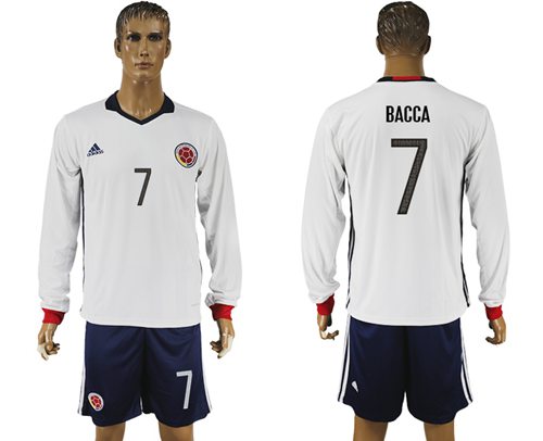 Colombia #7 Bacca Away Long Sleeves Soccer Country Jersey Colombia #7 Bacca Away Long Sleeves Soccer Country Jersey