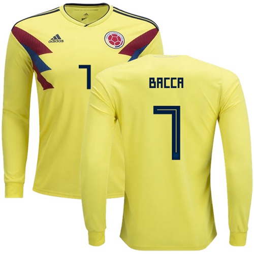 Colombia #7 Bacca Home Long Sleeves Soccer Country Jersey Colombia #7 Bacca Home Long Sleeves Soccer Country Jersey
