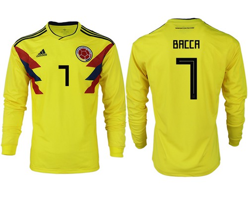 Colombia #7 Bacca Home Long Sleeves Soccer Country Jersey Colombia #7 Bacca Home Long Sleeves Soccer Country Jersey