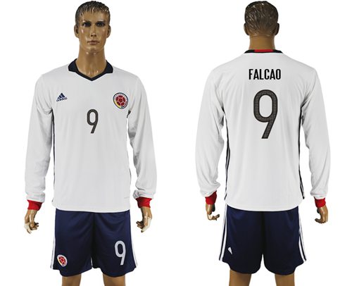 Colombia #9 Falcao Away Long Sleeves Soccer Country Jersey Colombia #9 Falcao Away Long Sleeves Soccer Country Jersey