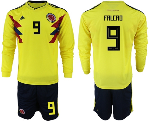 Colombia #9 Falcao Home Long Sleeves Soccer Country Jersey