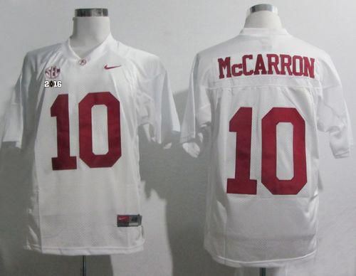 Crimson Tide #10 AJ McCarron White SEC & 2016 College Football Playoff National Championship Patch Stitched NCAA Jersey