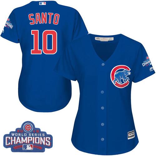Cubs #10 Ron Santo Blue Alternate 2016 World Series Champions Women's Stitched MLB Jersey Cubs #10 Ron Santo Blue Alternate 2016 World Series Champions Women's Stitched MLB Jersey