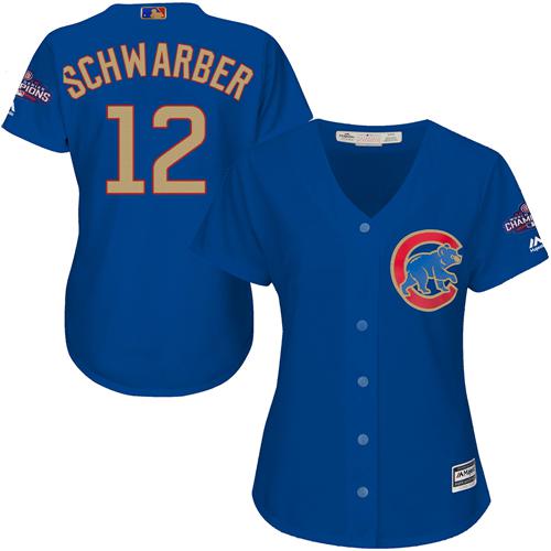 Cubs #12 Kyle Schwarber Blue 2017 Gold Program Cool Base Women's Stitched MLB Jersey Cubs #12 Kyle Schwarber Blue 2017 Gold Program Cool Base Women's Stitched MLB Jersey