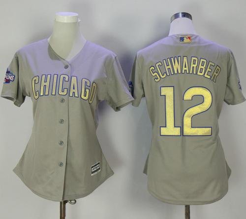 Cubs #12 Kyle Schwarber Grey 2017 Gold Program Cool Base Women's Stitched MLB Jersey Cubs #12 Kyle Schwarber Grey 2017 Gold Program Cool Base Women's Stitched MLB Jersey
