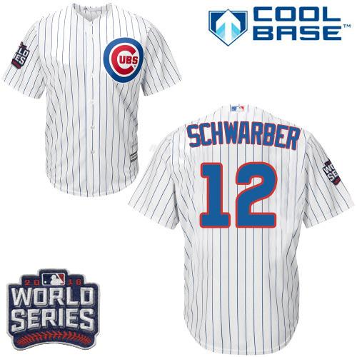 Cubs #12 Kyle Schwarber White Home 2016 World Series Bound Stitched Youth MLB Jersey