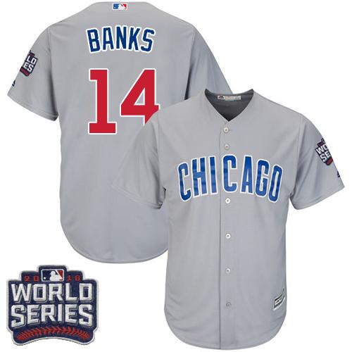 Cubs #14 Ernie Banks Grey Road 2016 World Series Bound Stitched Youth MLB Jersey