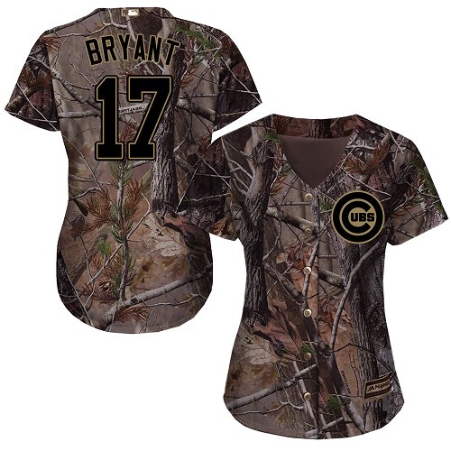 Cubs #17 Kris Bryant Camo Realtree Collection Cool Base Women's Stitched Baseball Jersey