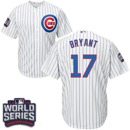 Cubs #17 Kris Bryant White Home 2016 World Series Bound Stitched Youth MLB Jersey