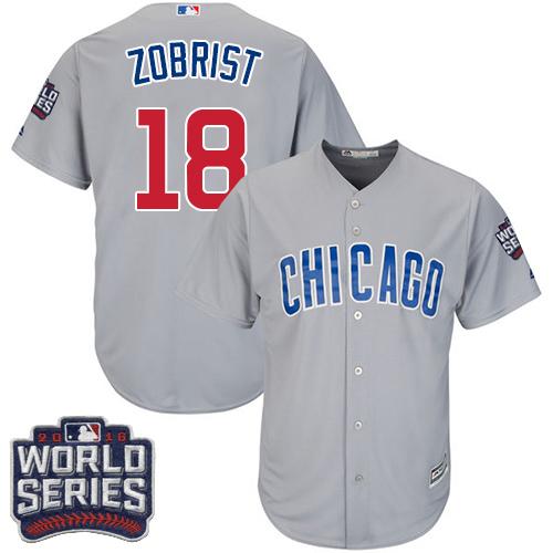 Cubs #18 Ben Zobrist Grey Road 2016 World Series Bound Stitched Youth MLB Jersey