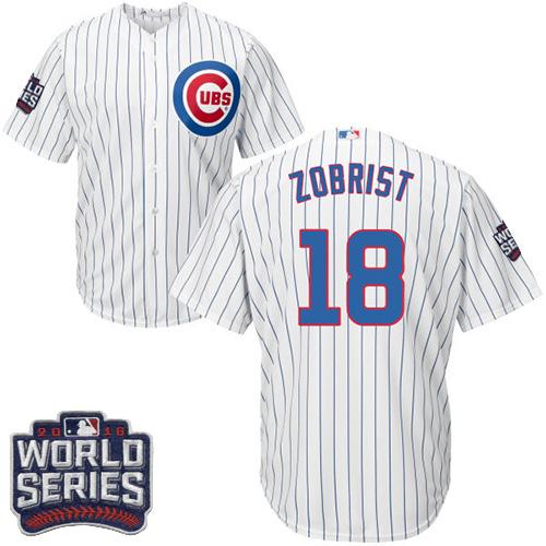 Cubs #18 Ben Zobrist White Home 2016 World Series Bound Stitched Youth MLB Jersey