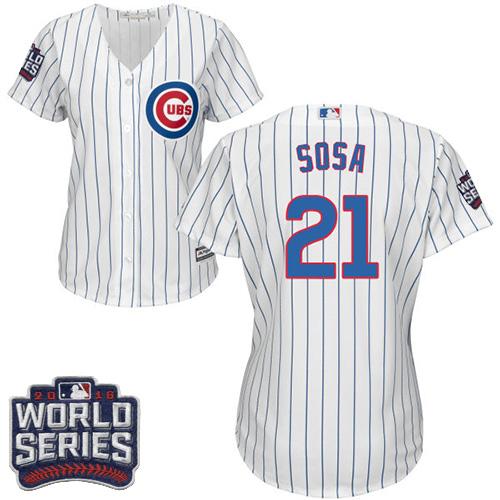 Cubs #21 Sammy Sosa White(Blue Strip) Home 2016 World Series Bound Women's Stitched MLB Jersey Cubs #21 Sammy Sosa White(Blue Strip) Home 2016 World Series Bound Women's Stitched MLB Jersey