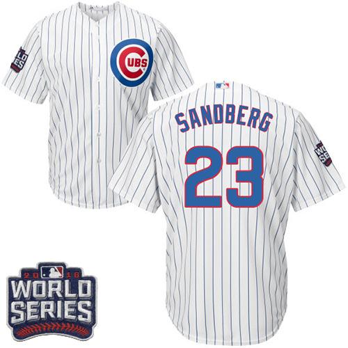 Cubs #23 Ryne Sandberg White Home 2016 World Series Bound Stitched Youth MLB Jersey
