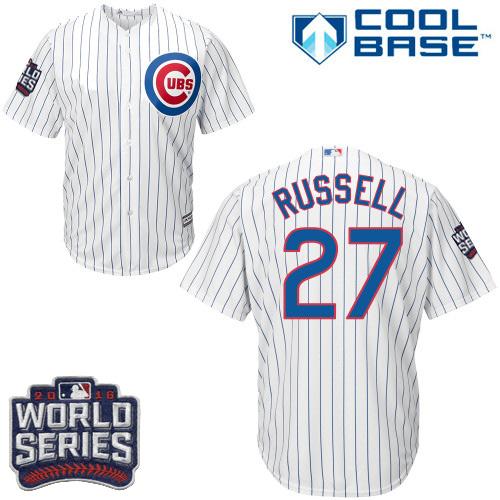 Cubs #27 Addison Russell White Home 2016 World Series Bound Stitched Youth MLB Jersey