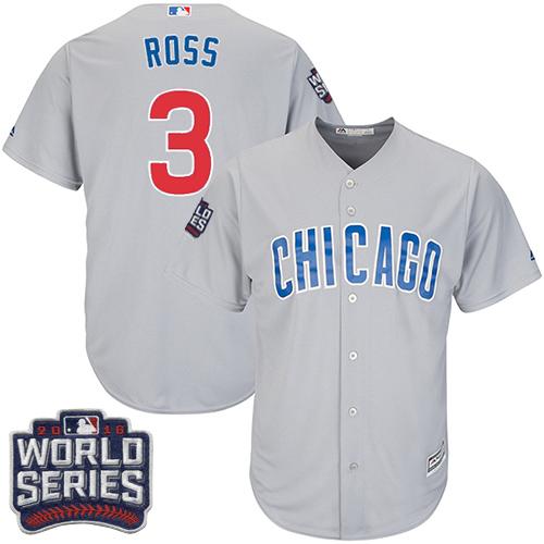 Cubs #3 David Ross Grey Road 2016 World Series Bound Stitched Youth MLB Jersey