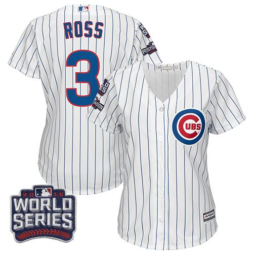Cubs #3 David Ross White(Blue Strip) Home 2016 World Series Bound Women's Stitched MLB Jersey