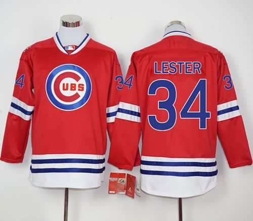 Cubs #34 Jon Lester Red Long Sleeve Stitched MLB Jersey Cubs #34 Jon Lester Red Long Sleeve Stitched MLB Jersey