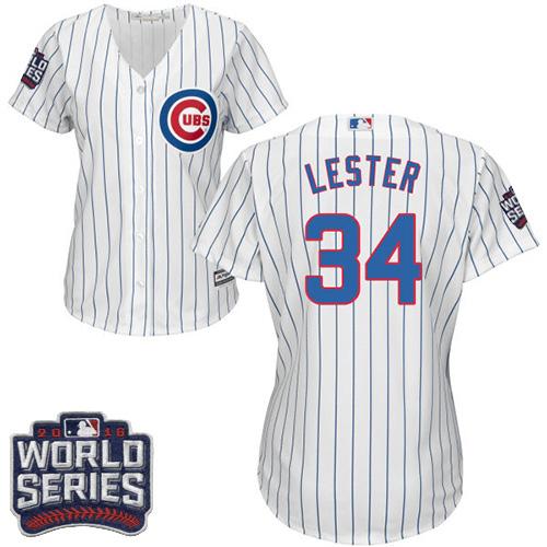 Cubs #34 Jon Lester White(Blue Strip) Home 2016 World Series Bound Women's Stitched MLB Jersey Cubs #34 Jon Lester White(Blue Strip) Home 2016 World Series Bound Women's Stitched MLB Jersey