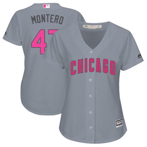 Cubs #47 Miguel Montero Grey Mother's Day Cool Base Women's Stitched MLB Jersey Cubs #47 Miguel Montero Grey Mother's Day Cool Base Women's Stitched MLB Jersey