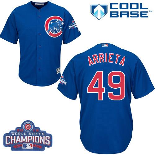 Cubs #49 Jake Arrieta Blue Alternate 2016 World Series Champions Stitched Youth MLB Jersey Cubs #49 Jake Arrieta Blue Alternate 2016 World Series Champions Stitched Youth MLB Jersey