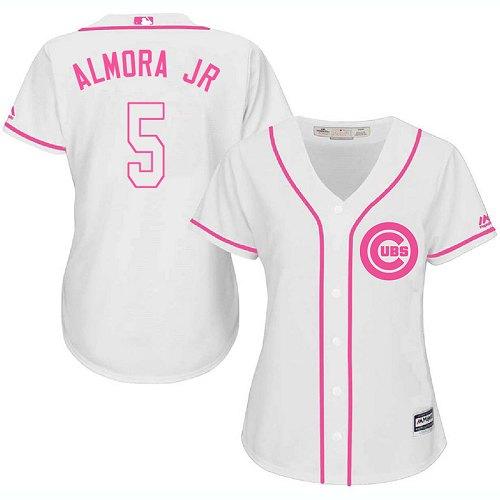 Cubs #5 Albert Almora Jr. White Pink Fashion Women's Stitched MLB Jersey