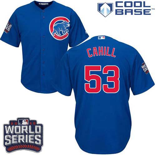 Cubs #53 Trevor Cahill Blue Alternate 2016 World Series Bound Stitched Youth MLB Jersey
