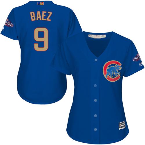 Cubs #9 Javier Baez Blue 2017 Gold Program Cool Base Women's Stitched MLB Jersey Cubs #9 Javier Baez Blue 2017 Gold Program Cool Base Women's Stitched MLB Jersey