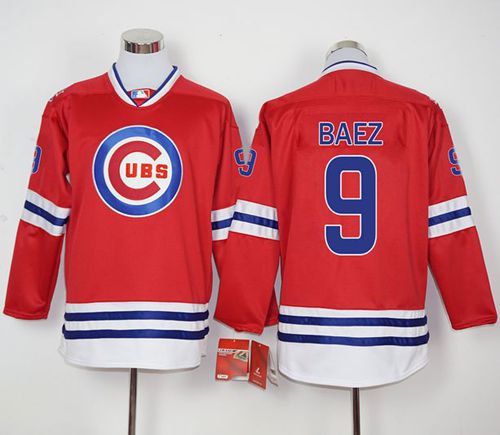 Cubs #9 Javier Baez Red Long Sleeve Stitched MLB Jersey Cubs #9 Javier Baez Red Long Sleeve Stitched MLB Jersey