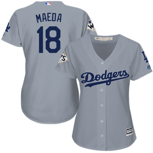 Dodgers #18 Kenta Maeda Grey Alternate Road 2017 World Series Bound Women's Stitched MLB Jersey