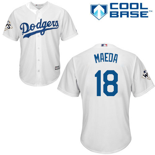 Dodgers #18 Kenta Maeda White Cool Base 2017 World Series Bound Stitched Youth MLB Jersey