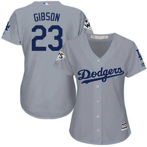 Dodgers #23 Kirk Gibson Grey Alternate Road 2017 World Series Bound Women's Stitched MLB Jersey